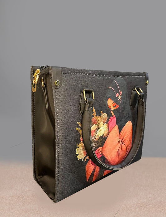 Floral Art Print Structured Tote Handbag