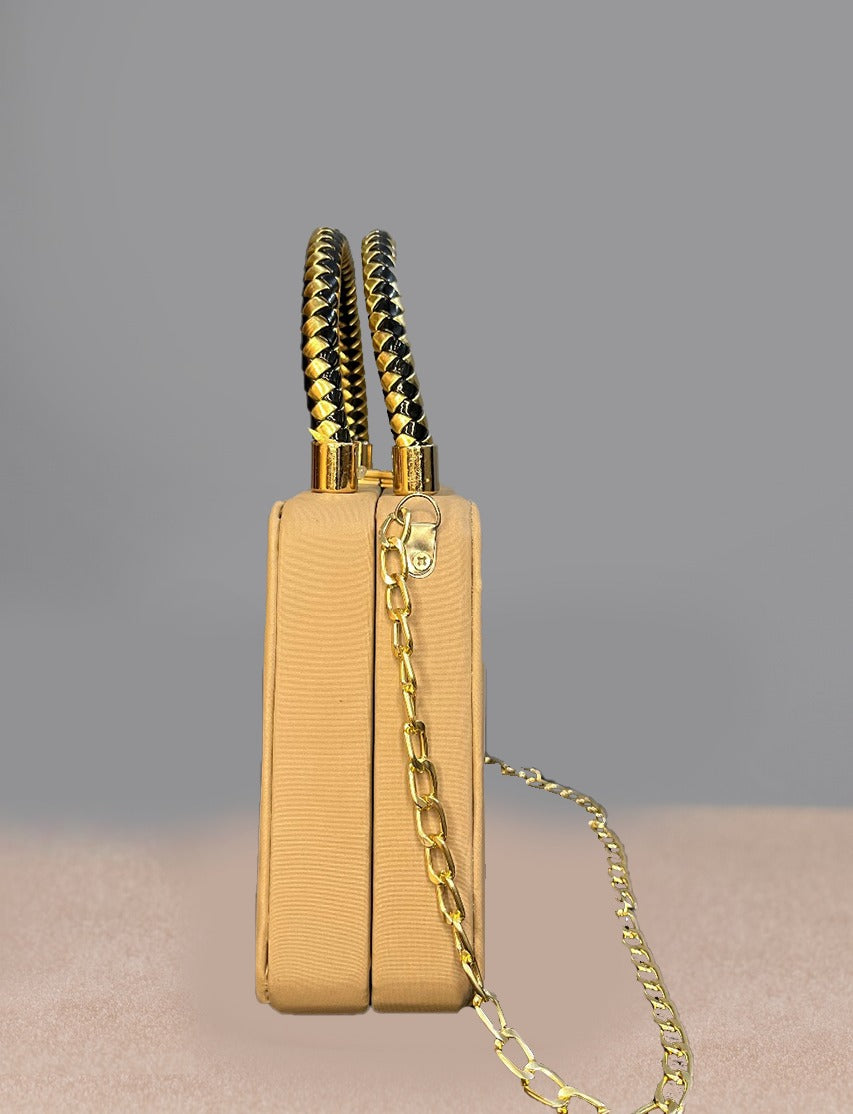 Gold Handle Girl Print Frame Bag