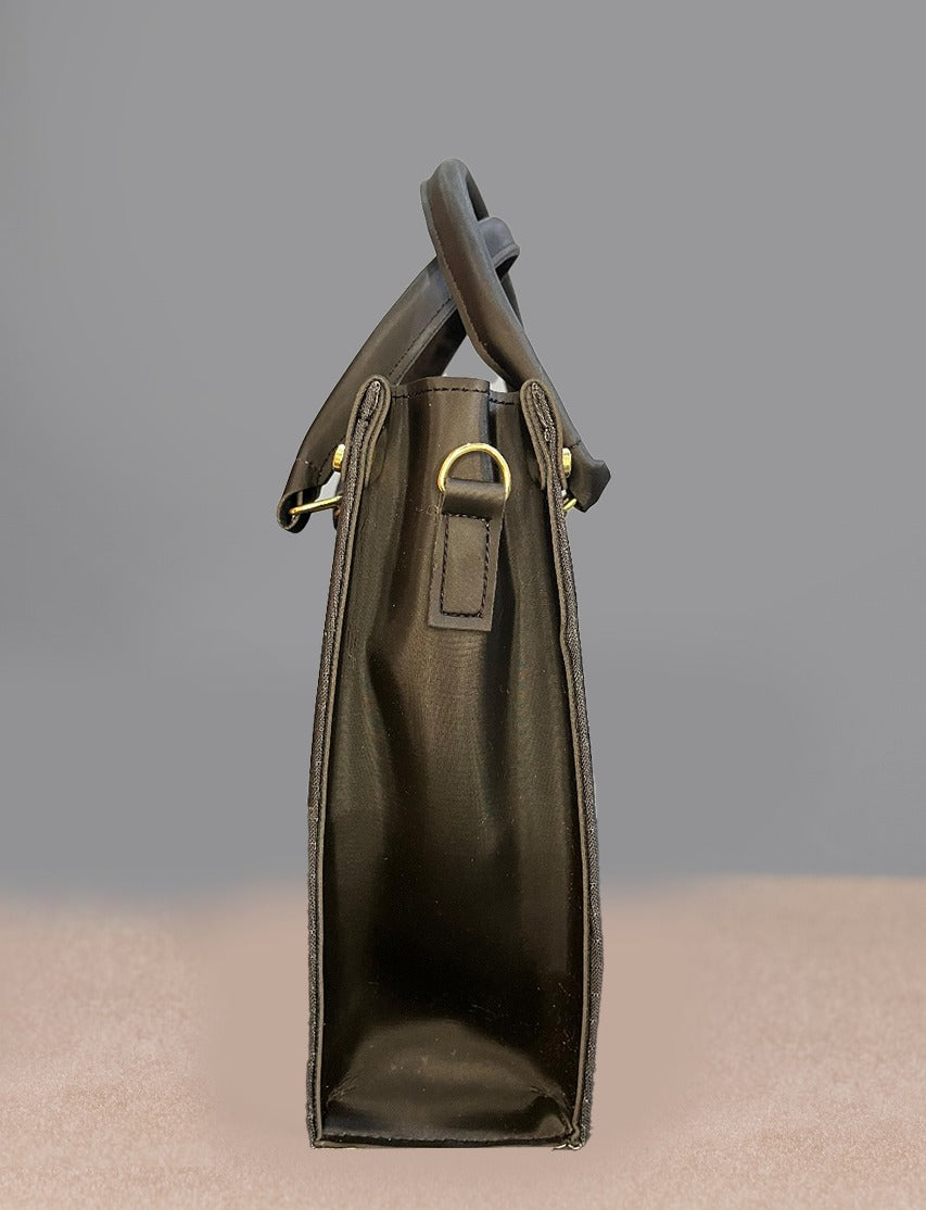 Floral Art Print Structured Tote Handbag