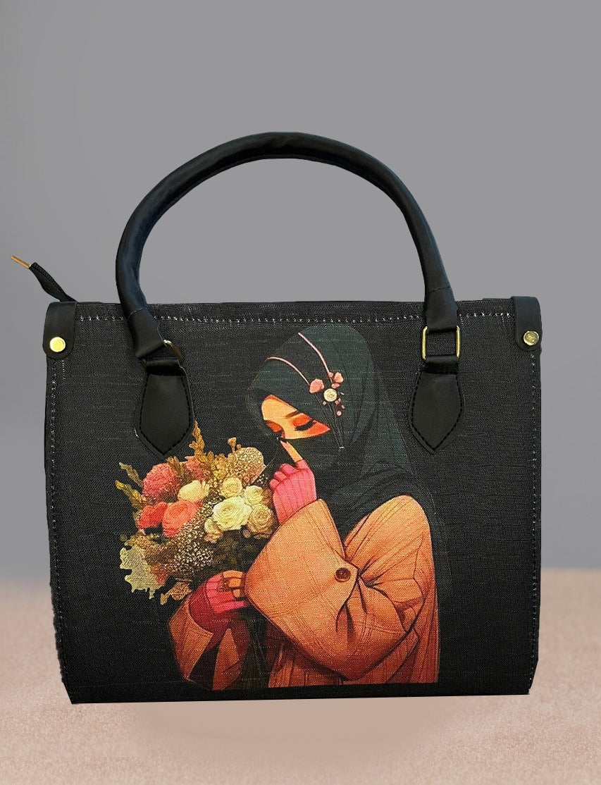Floral Art Print Structured Tote Handbag