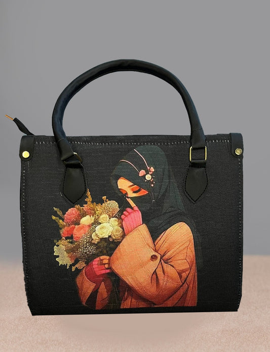 Floral Art Print Structured Tote Handbag