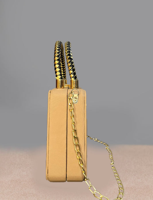 Gold Handle Girl Print Frame Bag