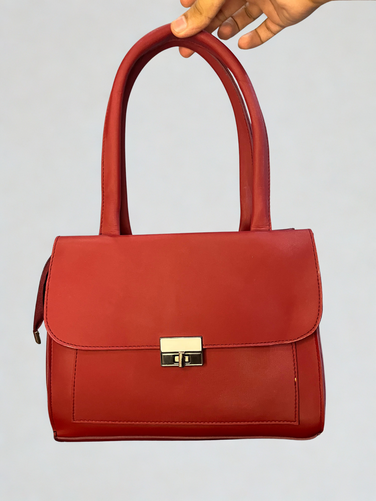 Crimson Elegance Structured Satchel